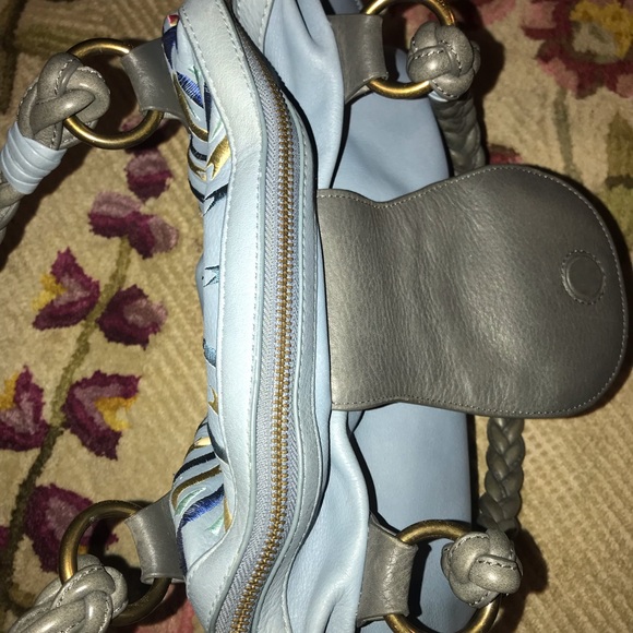 Isabella Fiore Serina Mosaic Moroccan Blue Bohemian Embroidered Satchel Hobo Bag - Picture 7 of 15